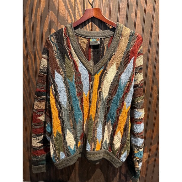 Coogi Australia Other - Vintage Coogi Australia 3D Knit Wool V-Neck Sweater Multicolor Mens XL 26x29